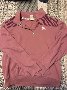 PINK Victoria's Secret Mauve Quarter-Zip Pullover with Zebra Shoulder Panels